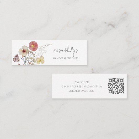 ヴィンテージモダン手作りギフトフローラ水彩色 スキニー名刺 (正面/裏面)