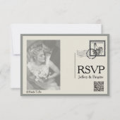 ヴィンテージモダン新聞結婚スタイル 出欠カード (正面)