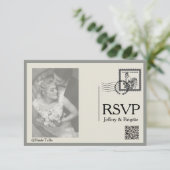 ヴィンテージモダン新聞結婚スタイル 出欠カード (スタンド正面)