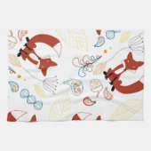 ヴィンテージモダン林の動物キツネ模様 キッチンタオル (横)