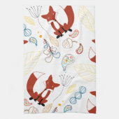 ヴィンテージモダン林の動物キツネ模様 キッチンタオル (縦)