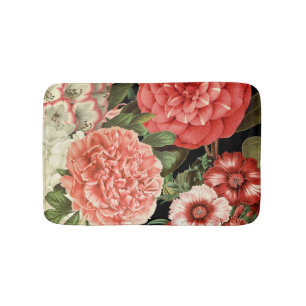 ヴィンテージモダン植物性ピンク色の花 バスマット