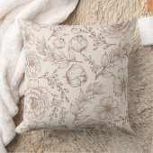 ヴィンテージモダン植物系フローラ線アートパターン クッション (ブランケット)