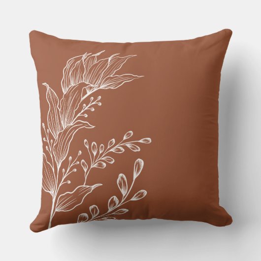 ヴィンテージモダン植物系フローラ線アートパターン クッション (裏面)