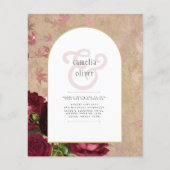 ヴィンテージモダン植物赤いバラの結婚式の招待 (正面)