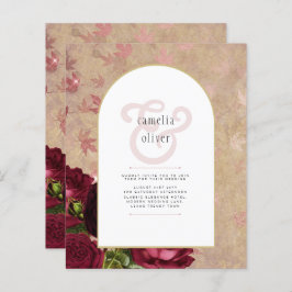 ヴィンテージモダン植物赤いバラの結婚式の招待