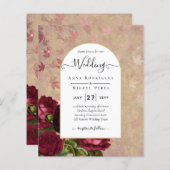 ヴィンテージモダン植物赤いバラの結婚式の招待 (正面/裏面)