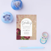 ヴィンテージモダン植物赤いバラの結婚式の招待 チラシ (シングル)