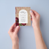 ヴィンテージモダン植物赤いバラの結婚式の招待 チラシ (手)