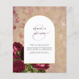 ヴィンテージモダン植物赤いバラの結婚式の招待 チラシ