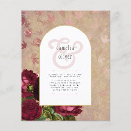 ヴィンテージモダン植物赤いバラの結婚式の招待 チラシ