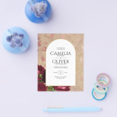 ヴィンテージモダン植物赤いバラの結婚式の招待 チラシ (シングル)