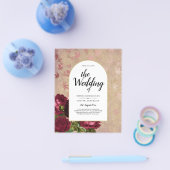 ヴィンテージモダン植物赤いバラの結婚式の招待 チラシ (シングル)