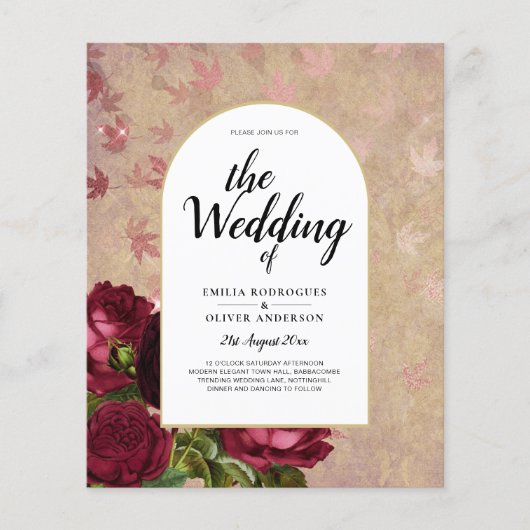 ヴィンテージモダン植物赤いバラの結婚式の招待 チラシ (正面)