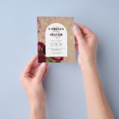 ヴィンテージモダン植物赤いバラの結婚式の招待 チラシ (手)