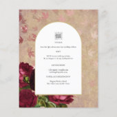 ヴィンテージモダン植物赤いバラの結婚式の招待 チラシ (裏面)