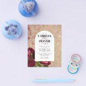 ヴィンテージモダン植物赤いバラの結婚式の招待 チラシ (シングル)