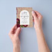 ヴィンテージモダン植物赤いバラの結婚式の招待 チラシ (手)