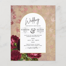 ヴィンテージモダン植物赤いバラの結婚式の招待 チラシ