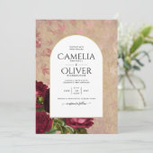 ヴィンテージモダン植物赤いバラの結婚式の招待 招待状 (スタンド正面)