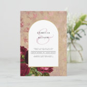 ヴィンテージモダン植物赤いバラの結婚式の招待 招待状 (スタンド正面)