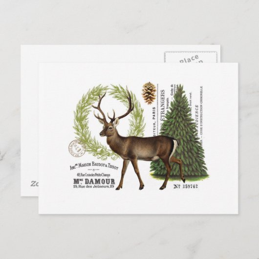 ヴィンテージモダン樹林冬鹿 ポストカード (正面/裏面)