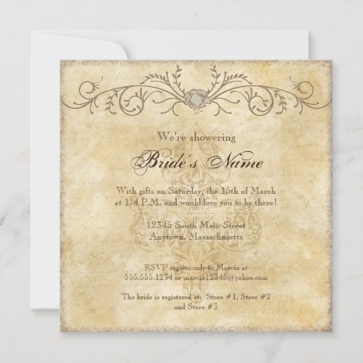 ヴィンテージモダン牡丹フローラ旋回、ブライダルシャワー 招待状 (正面)