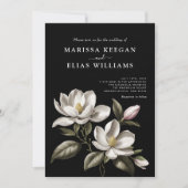 ヴィンテージモダン白黒マグノリア結婚ズ 招待状 (正面)