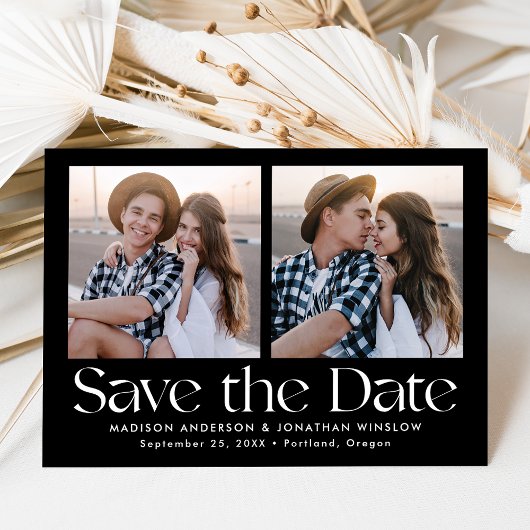 ヴィンテージモダン白黒レタリング2写真 セーブザデート