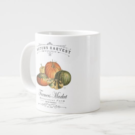 ヴィンテージモダン秋グルドとカボチャ ジャンボコーヒーマグカップ (正面左)