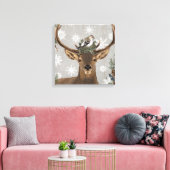 ヴィンテージモダン素朴な森林冬の鹿 キャンバスプリント (インサイチュ (リビング))
