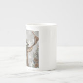 ヴィンテージモダン素朴な森林冬の鹿 ボーンチャイナマグカップ (正面)