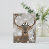 ヴィンテージモダン素朴な森林冬の鹿 ポストカード (スタンド正面)