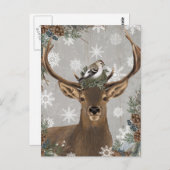 ヴィンテージモダン素朴な森林冬の鹿 ポストカード (正面/裏面)