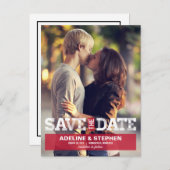 ヴィンテージモダン結婚式の日付の保存 – 赤 案内ポストカード (正面/裏面)