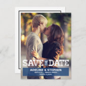 ヴィンテージモダン結婚式の日付の保存 – 青 案内ポストカード (正面/裏面)