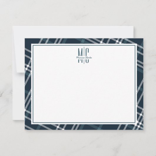 ヴィンテージモダン美的ダークグリーンホワイトプレイド ノートカード (正面)