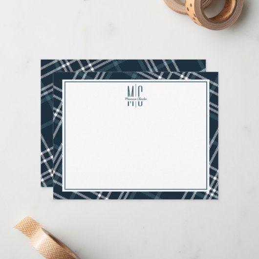 ヴィンテージモダン美的ダークグリーンホワイトプレイド ノートカード (正面/裏面インサイチュ)