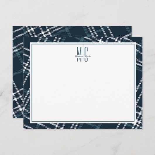 ヴィンテージモダン美的ダークグリーンホワイトプレイド ノートカード (正面/裏面)