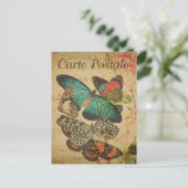 ヴィンテージモダン蝶フローラコラージュ美術  ポストカード (スタンド正面)