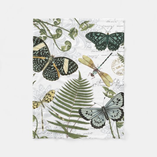 ヴィンテージモダン蝶 フリースブランケット (正面)