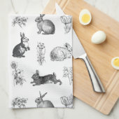 ヴィンテージモダン農家イースターウサギ キッチンタオル (四つ折り)