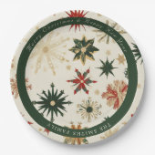 ヴィンテージモダン金ゴールドと緑の雪片パターン ペーパープレート (正面)