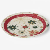 ヴィンテージモダン金ゴールドと赤色雪片パターン ペーパープレート (アングル)