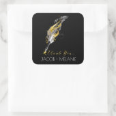 ヴィンテージモダン金ゴールドグレイ羽根ペンありがとう スクエアシール (バッグ)