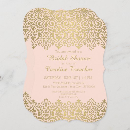 ヴィンテージモダン金ゴールドレーエレガントスブライダルシャワー 招待状 (正面/裏面)