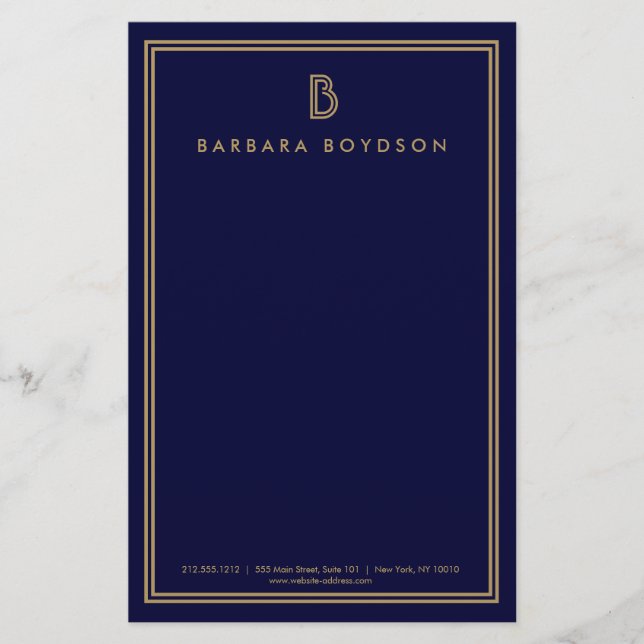 ヴィンテージモダン金ゴールド及びネイビーイニシャルモノグラムロゴ (正面)