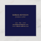 ヴィンテージモダン金ゴールド及びネイビーイニシャルモノグラムロゴ スクエア名刺 (裏面)