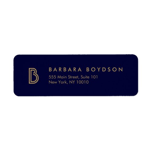 ヴィンテージモダン金ゴールド及びネイビーイニシャルモノグラムロゴ ラベル (正面)