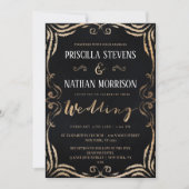 ヴィンテージモダン金ゴールド装飾スク結婚ロール 招待状 (正面)